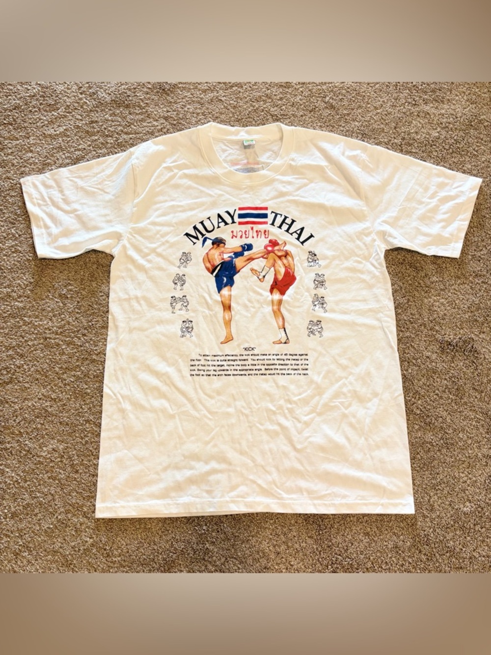Vintage Super Muay Thai Graphic Short Sleeve White Tee Size XXL
